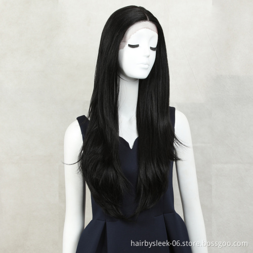 30 inches  Medium Brown Color Synthetic Hair Wigs For Women Long Natural Wavy Lace Front Wig With Natural Hairline Middle Part